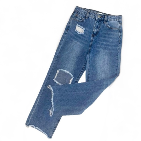GB Girls Wide Straight Leg Distressed Jeans Size 10 - Picture 1 of 14